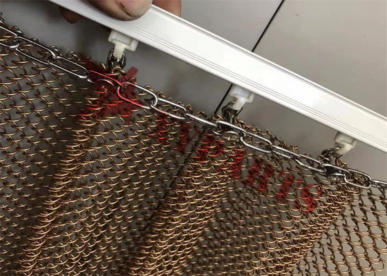 Aluminium Chain Link Metal Mesh Curtain Warna Tembaga Untuk Pembatas Ruangan Dekoratif