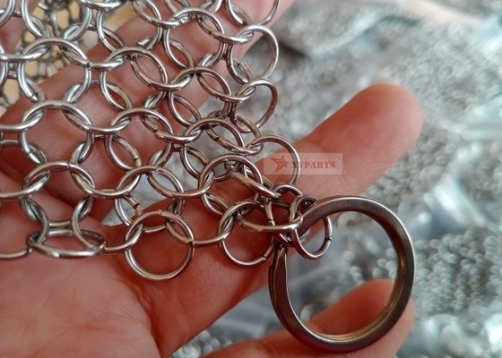 SS316L 10mm Ring Cast Iron Pan Chainmail 8 &quot;X 6&quot; Stainless Steel Kelas Tinggi